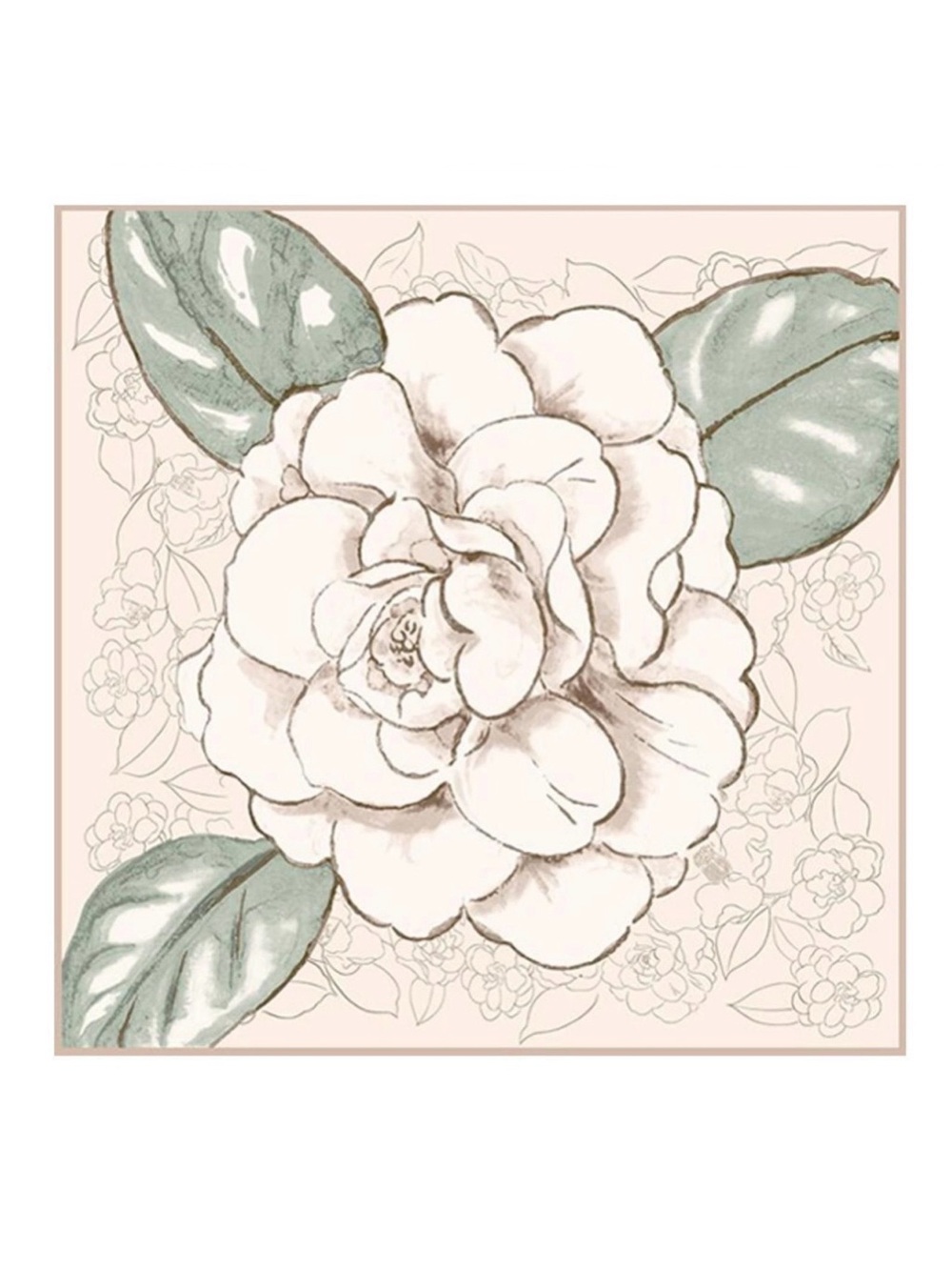 Floral Camellia Silk-Feel Scarf in Blush and Sage (010)